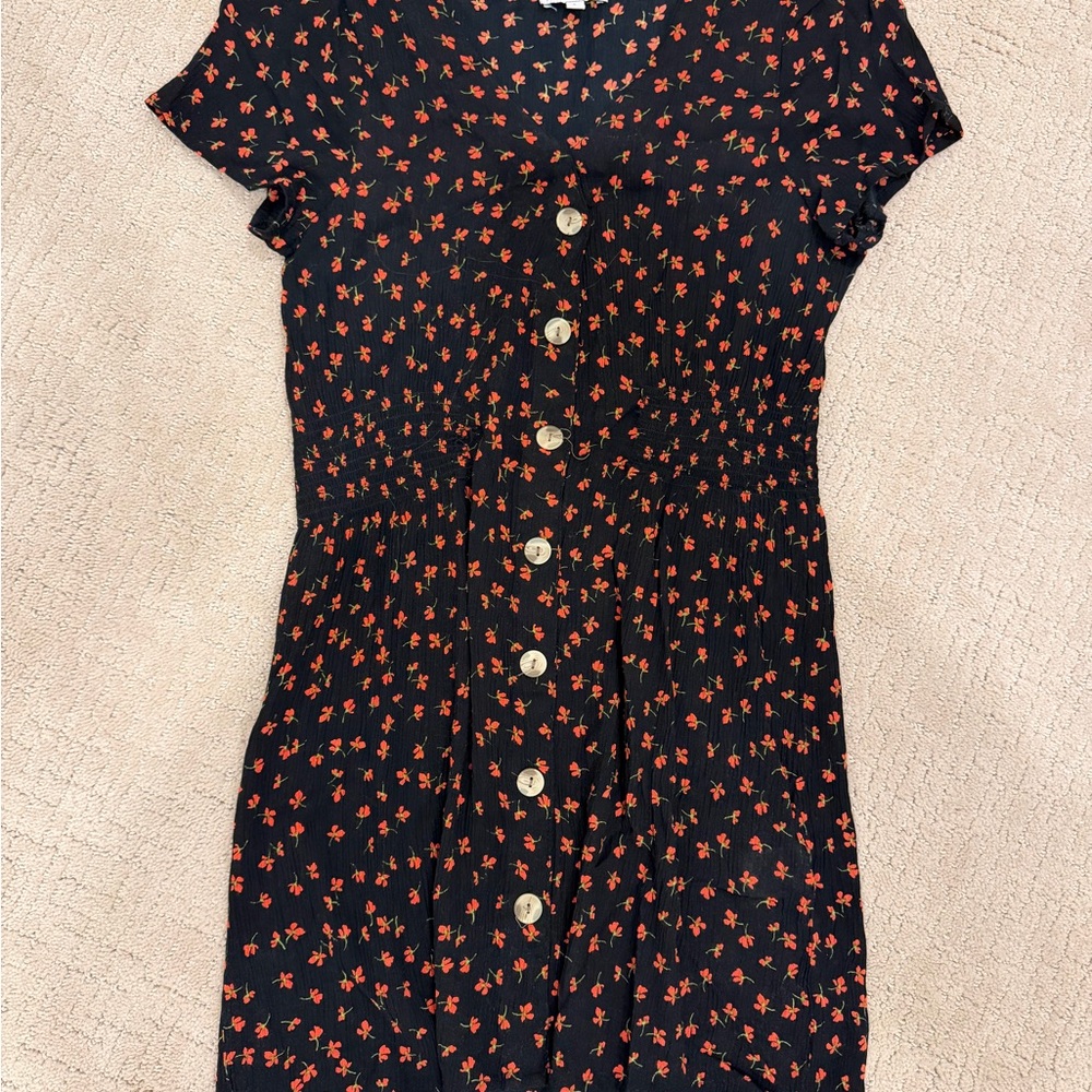 Patrons of Peace Black Dress with Orange Floral Pattern